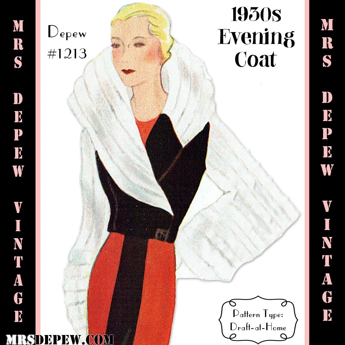 D-A-H Vintage Sewing Pattern 1930s Evening Coat in Any Size- PLUS Size  Included- 1213
