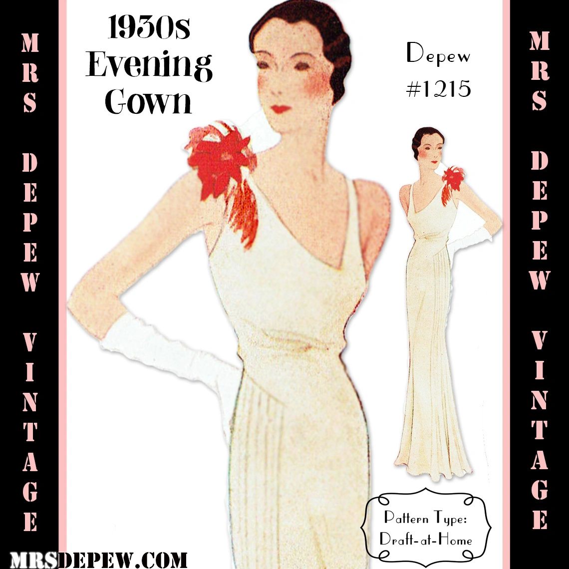 Vintage Sewing Pattern 1930s Evening Gown / Reproduction / Wedding