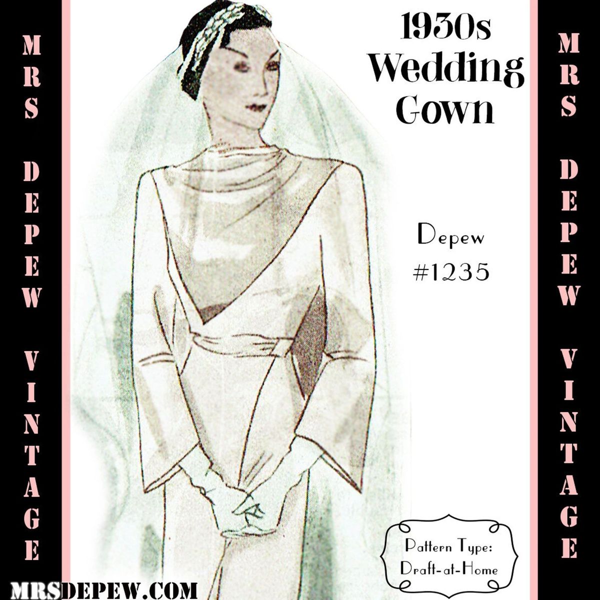 D-A-H Vintage Sewing Pattern 1930s Wedding Gown in Any Size- PLUS Size  Included- 1235, image size:1200x1200