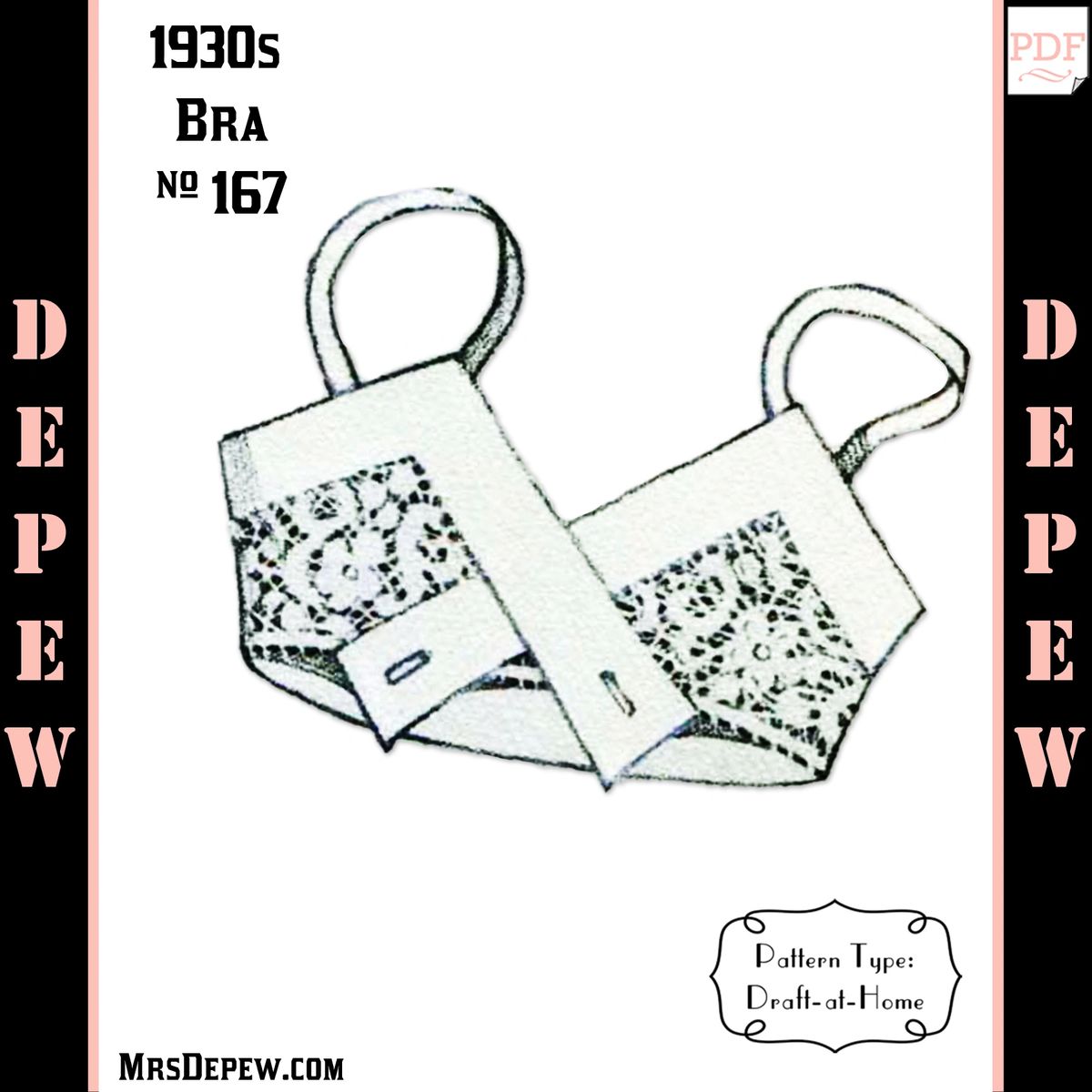 D-A-H Vintage Sewing Pattern 1930s French Bra With Lace Inset in Any Size -  PLUS Size Included 