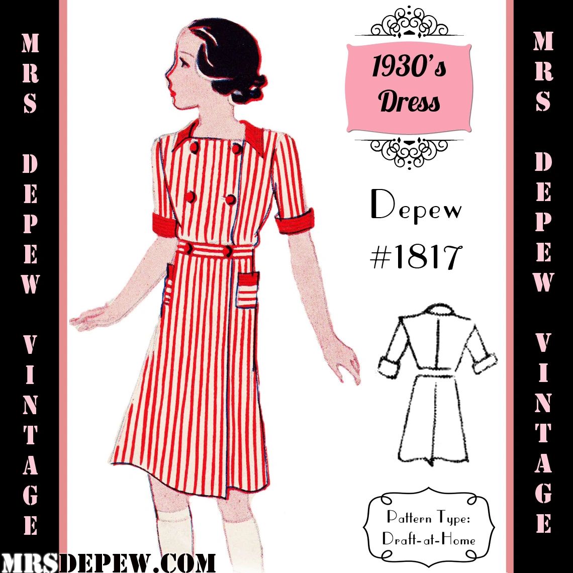 D-A-H Vintage Sewing Pattern 1930s Girl's Short Sleeve Dress in Any Size - PLUS  Size Included -1817