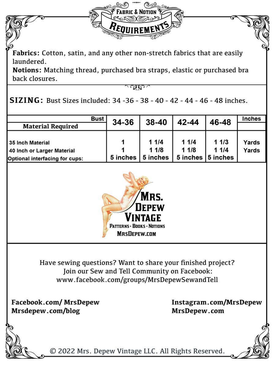 Vintage Sewing Pattern 1950s Ladies' Long Line Full Coverage Bra #2009 32  34 36 38 40 42 44 46 48 bust - PAPER VERSION