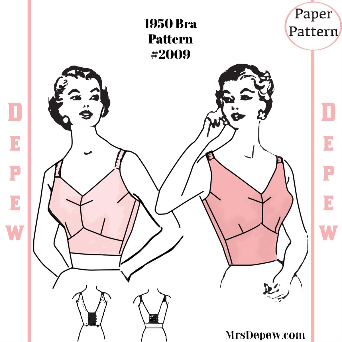 Vintage Sewing Pattern 1950s Ladies' Long Line Full Coverage Bra #2009 32  34 36 38 40 42 44 46 48 bust - PAPER VERSION