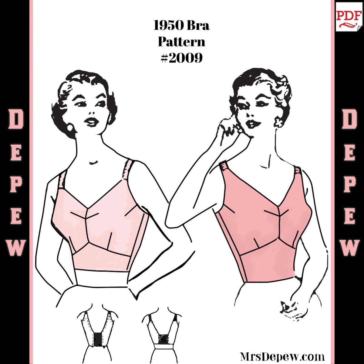 Vintage Sewing Pattern 1950s Ladies' Long Line Full Coverage Bra Multisize  #2009 - INSTANT DOWNLOAD