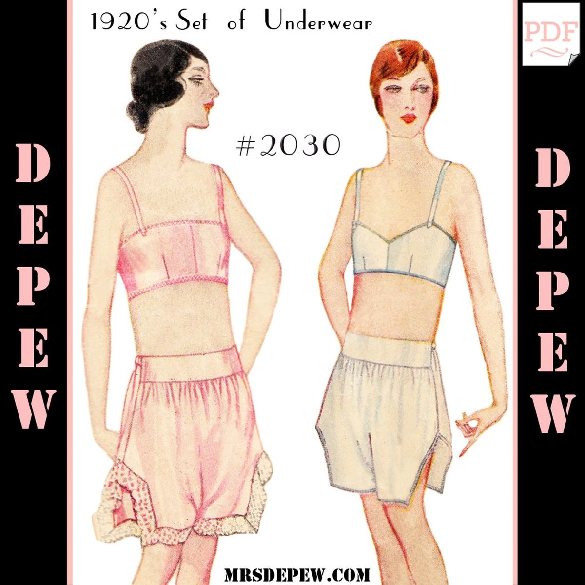 Vintage Sewing Pattern Ladies' 1920s Step-in and Bra #2030 Multi Size  Lingerie Set -INSTANT DOWNLOAD PDF