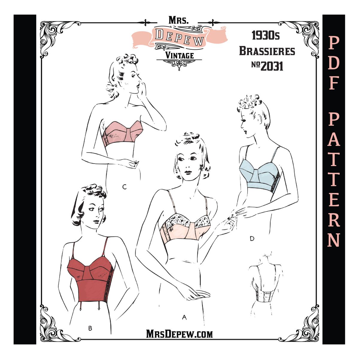 Vintage Sewing Pattern 1930s Long Line or Bra #2031 Multisize PDF 32 34 40 42 44 Bust