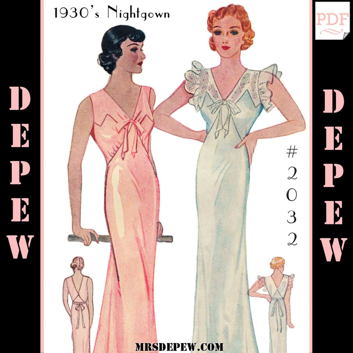 1930s Pattern, Night Gown, Lingerie, Pinup - Bust 30 (76.2 cm