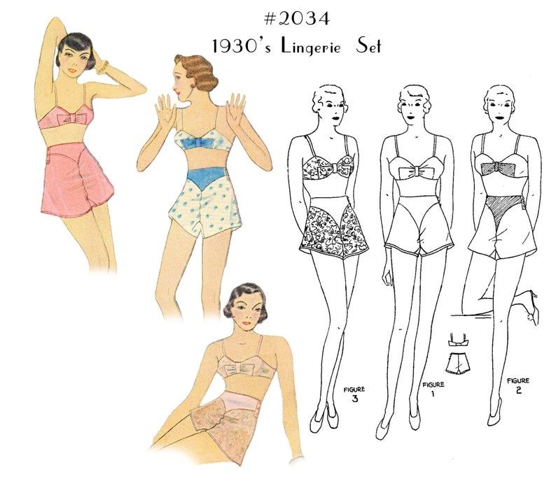 Vintage Sewing Pattern Lingerie Set Multi Size 1930s Bra and Tap Pants  #2034 - INSTANT DOWNLOAD