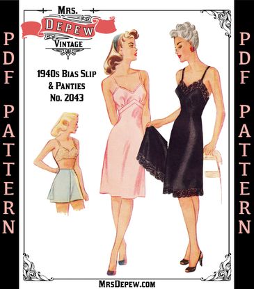 1940s vintage bias cut slip for lingerie and historical fashion sewing patterns.