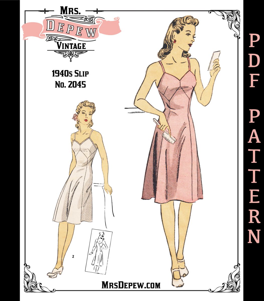 Vintage Sewing Pattern 1940s Gored Slip Depew #2045 Multisize 32-50 Inch  Bust -INSTANT DOWNLOAD