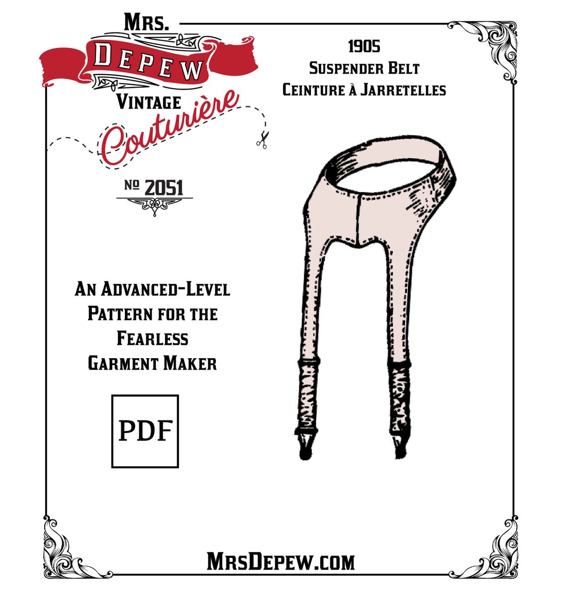 Vintage Sewing Pattern 1900s Ladies' Garter Suspender Belt Depew #2051  -INSTANT DOWNLOAD