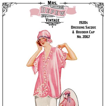 1925 Vintage Sewing Pattern 1920s Embroidered Dressing Sacque bed jacket wrap ribbon Boudoir Cap hat