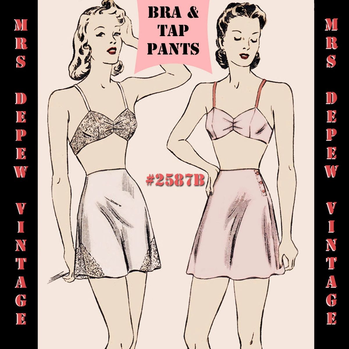 Vintage Sewing Pattern Lingerie Set MultiSize 1930s Bra and Tap Panties  32-50 Inch Bust #2023 - INSTANT DOWNLOAD