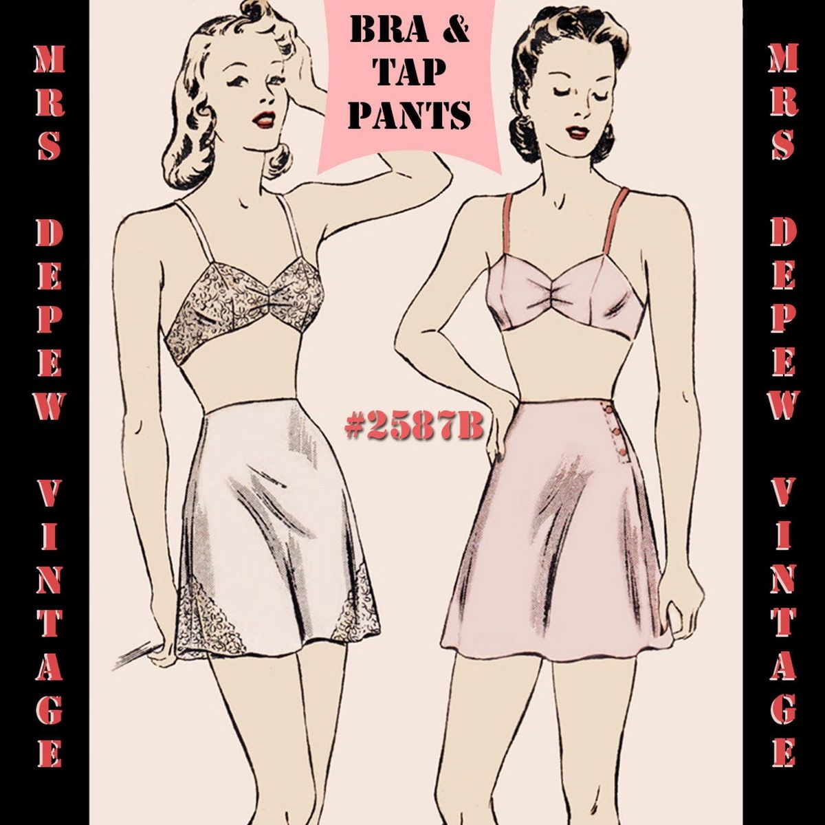 Vintage Sewing Pattern Bra and Tap Pants Print at Home 1940s