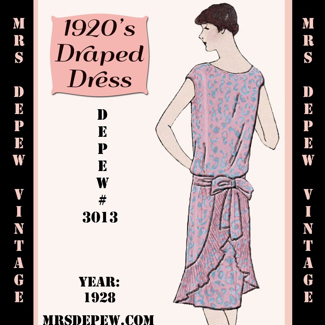 Vintage Sewing Pattern 1920s Flapper Draped Dress Ebook Depew 3013 -INSTANT  DOWNLOAD