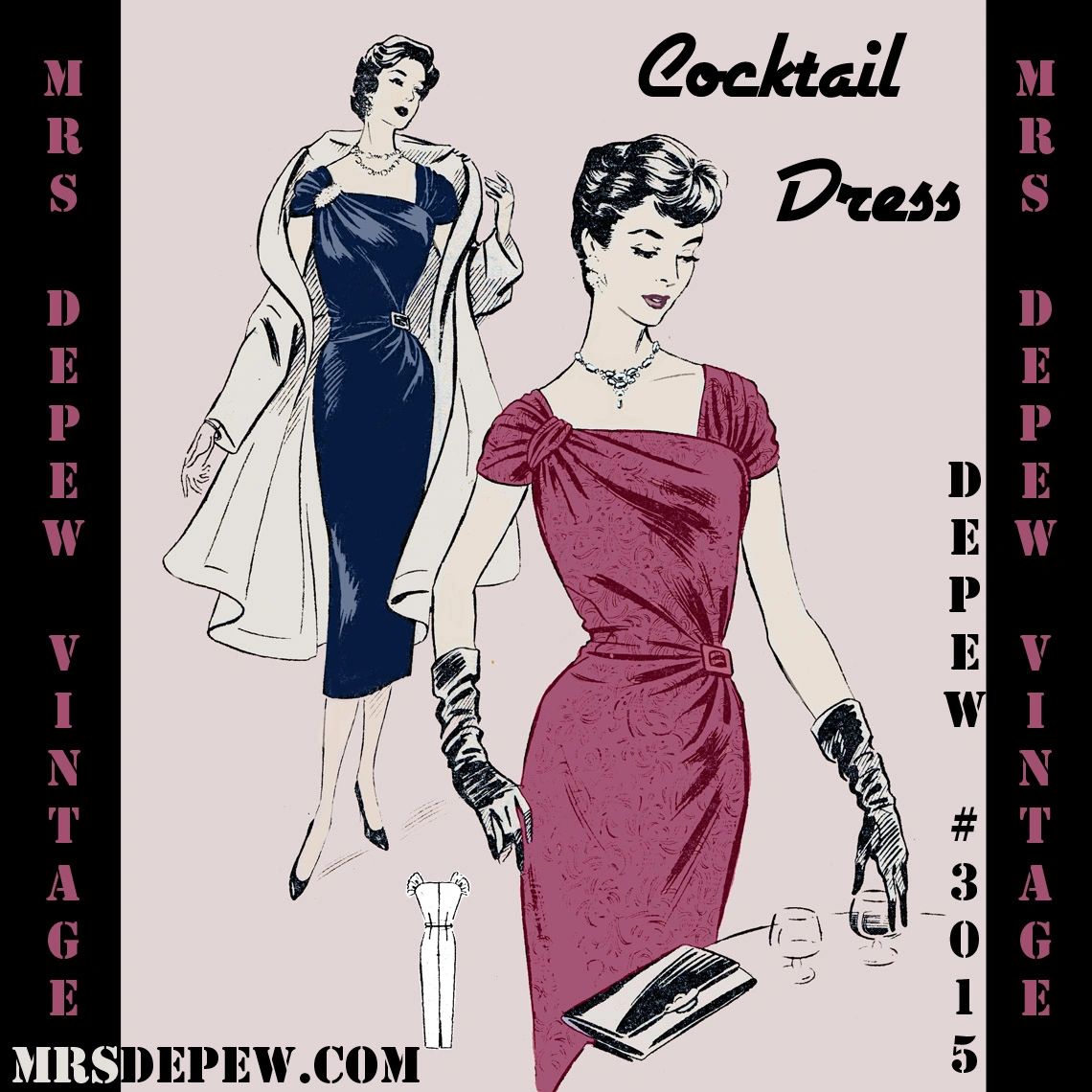 Vintage Sewing Pattern 1950's French Cocktail Party Dress Digital