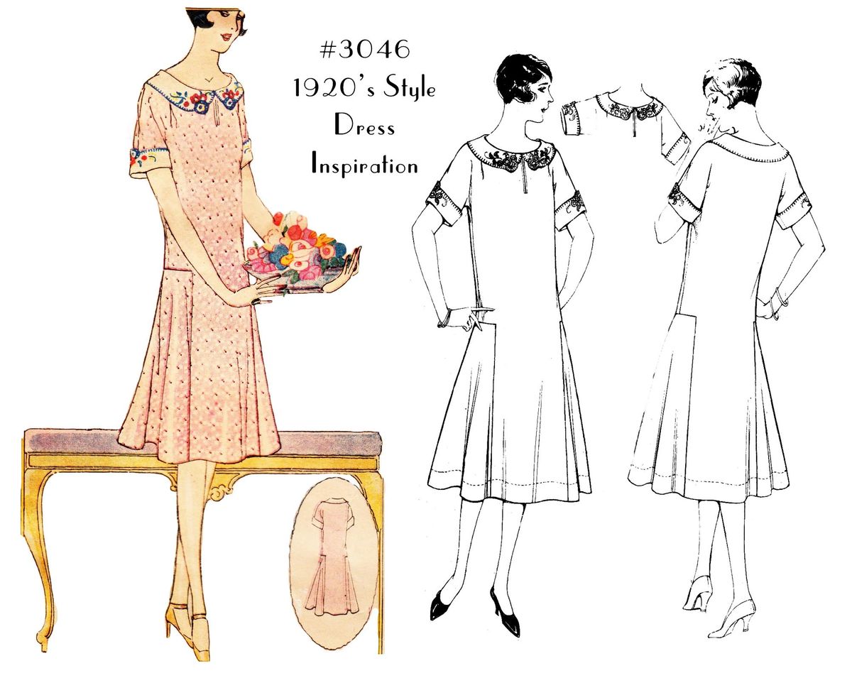 MultiSize Vintage Sewing Pattern Ladies' 1920s Dress #3046 - 32 34 36 38 40  42 44 46