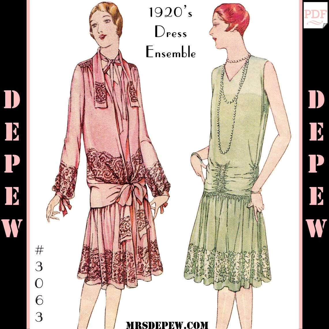 1927 Vintage Sewing Pattern Reproduction Ladies' 1920s Martial et Armand  Couture Dress #3063