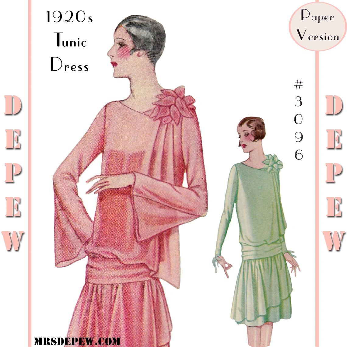 Vintage Sewing Pattern Ladies' 1920s Dress with Drapery #3096 38" Bust - PAPER VERSION Vintage Sewing Pattern Ladies' 1920s Dress with Drapery #3096 38" Bust - PAPER VERSION