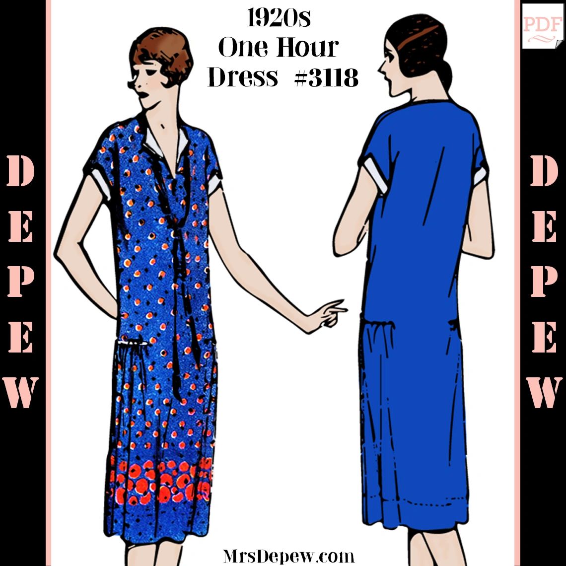 Vintage Sewing Pattern 19s Multisize One Hour Dress Full Sized 3118 32 34 36 38 40 42 44 46 58 50 Bust Instant Download