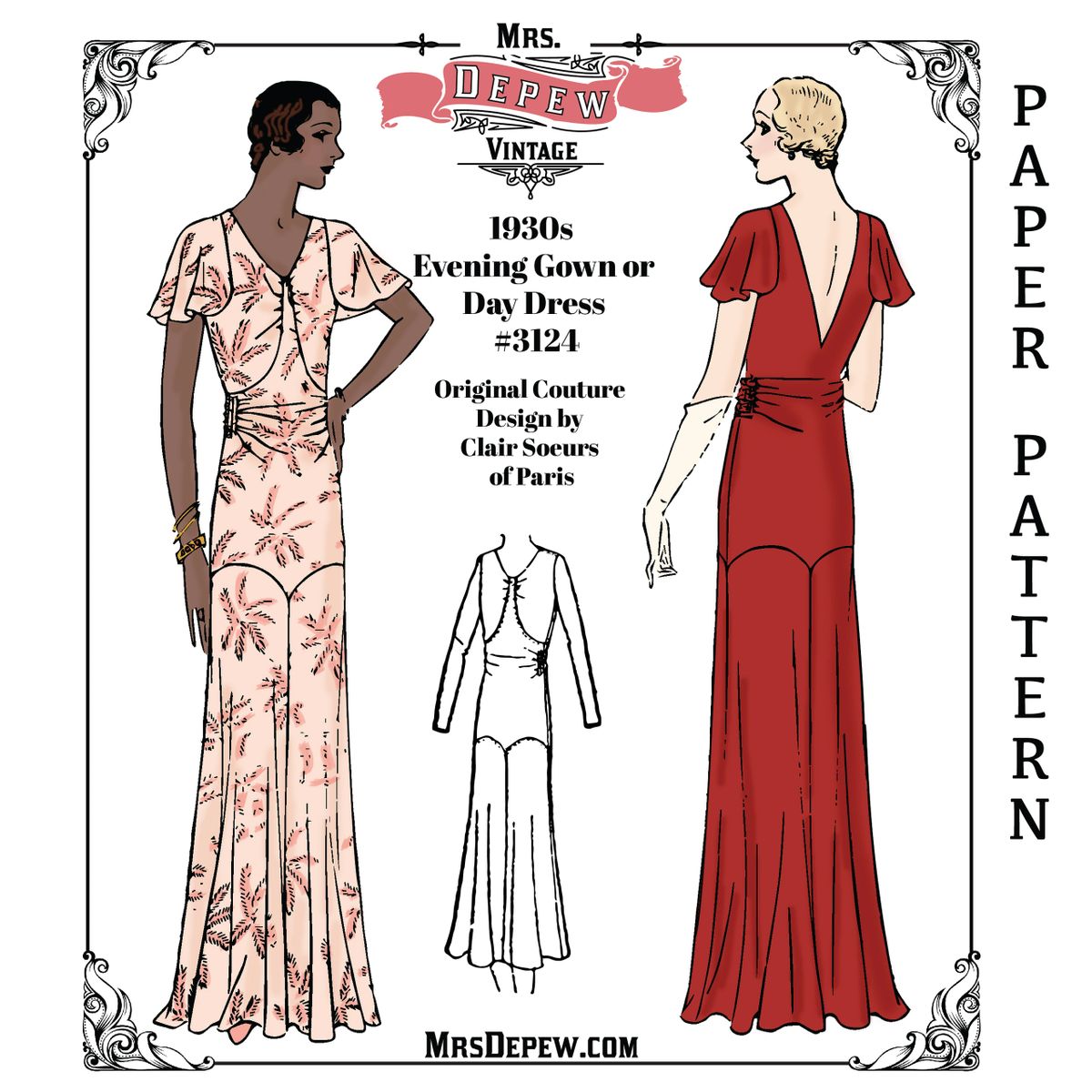 Vintage Sewing Pattern 1930s Paris Couture Designer Ladies' Dress or Evening  Gown #3124 by Clair Soeurs - Paper Pattern
