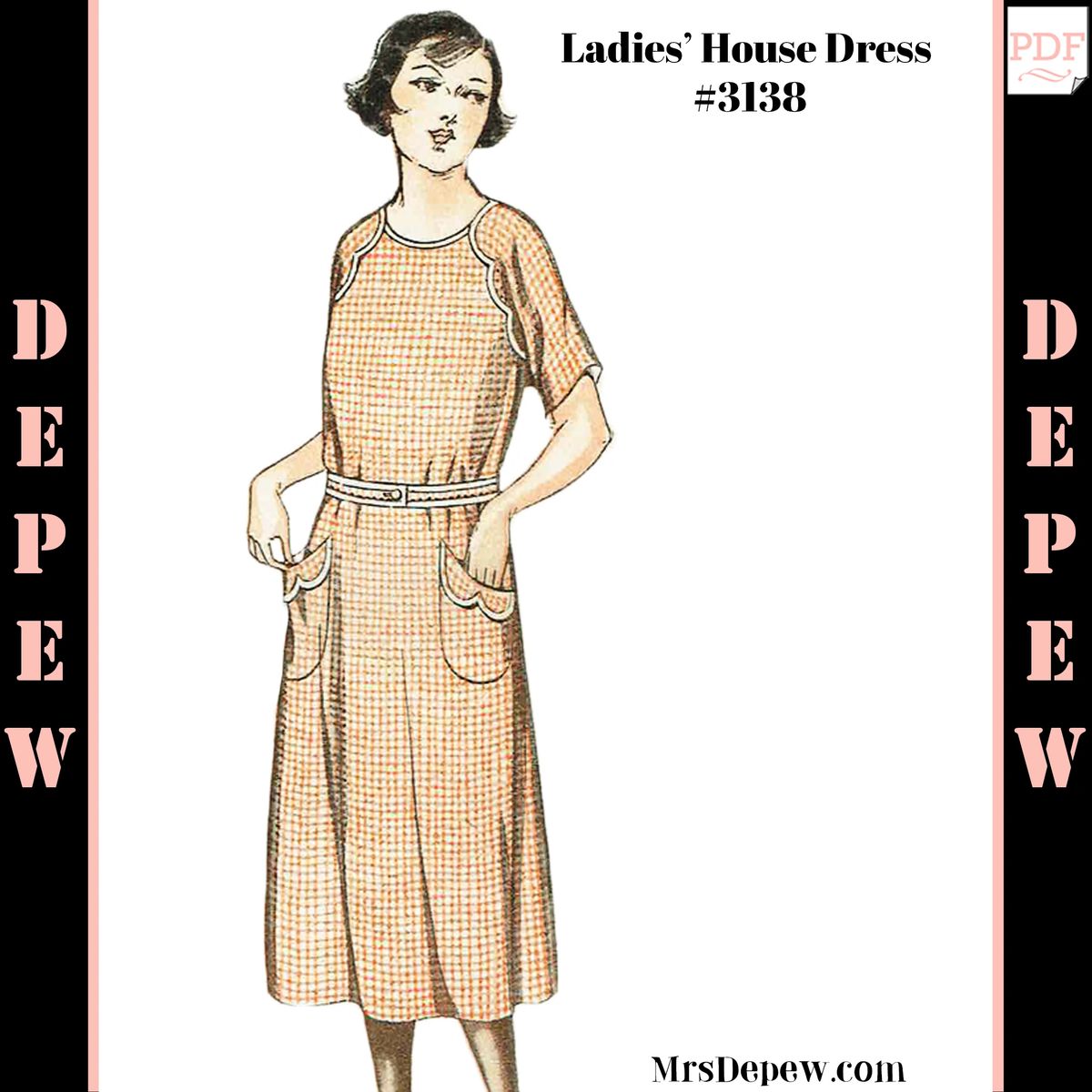 Vintage Sewing Pattern 1910s-1920s Ladies' House Dress Size 38" Bust #3138  - INSTANT DOWNLOAD