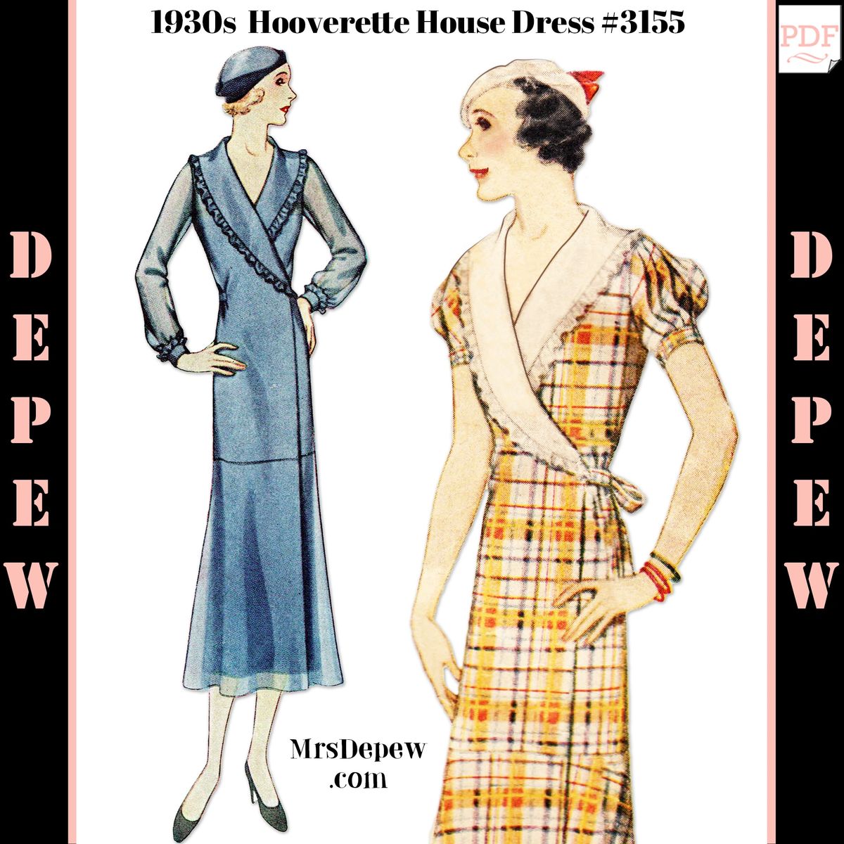 Vintage Sewing Pattern 1930s Ladies Hooverette House Dress #3155