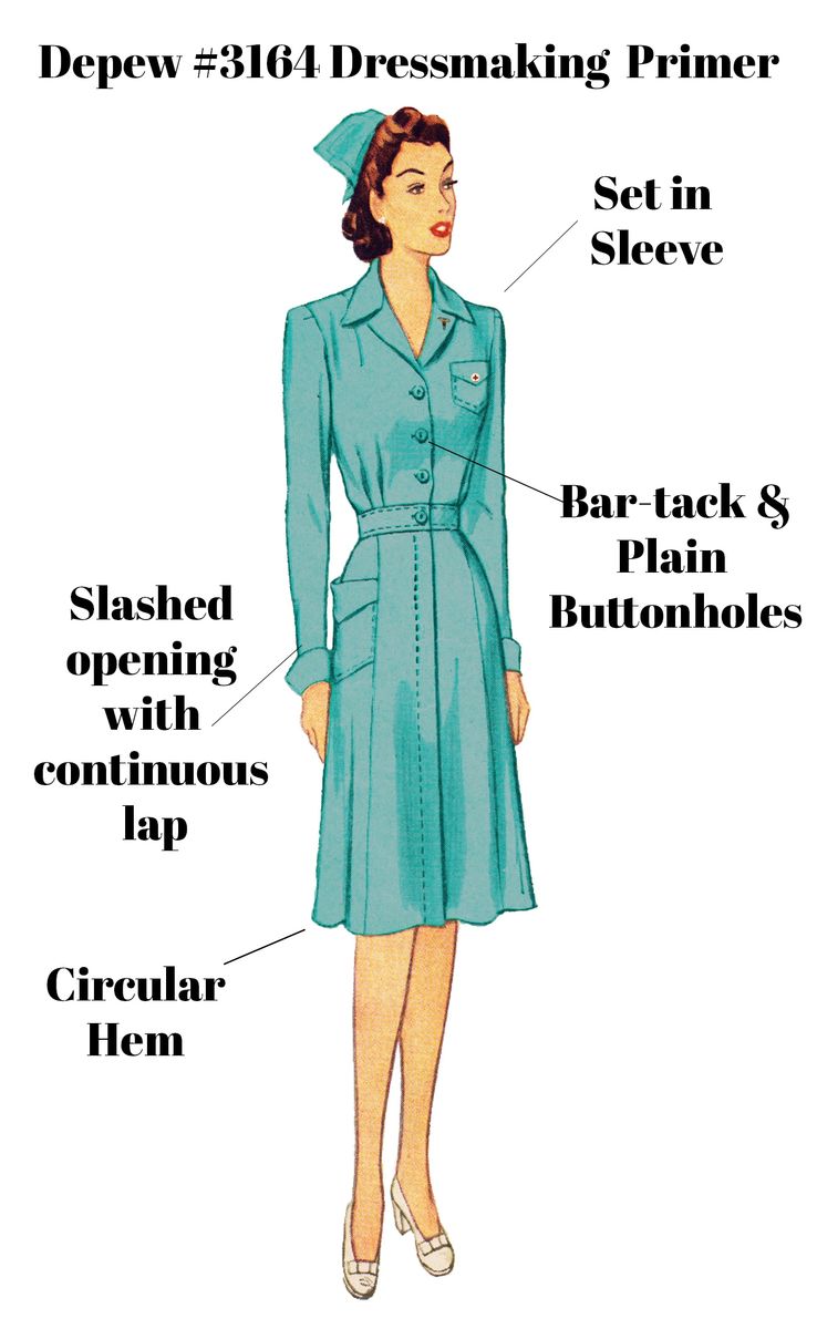 Vintage Sewing Pattern 1940s Nurses' Uniform Shirtwaist Dress & Cap  Multisize #3164 -INSTANT DOWNLOAD