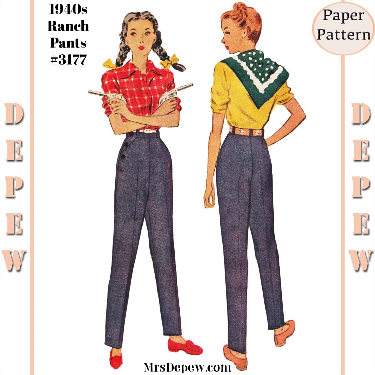 Vintage Sewing Pattern 1940s Ladies' Ranch Pants Trouser #3177 ...