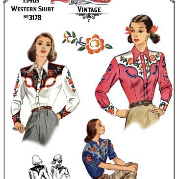 1940s to 1950s embroidered western blouse sewing pattern,