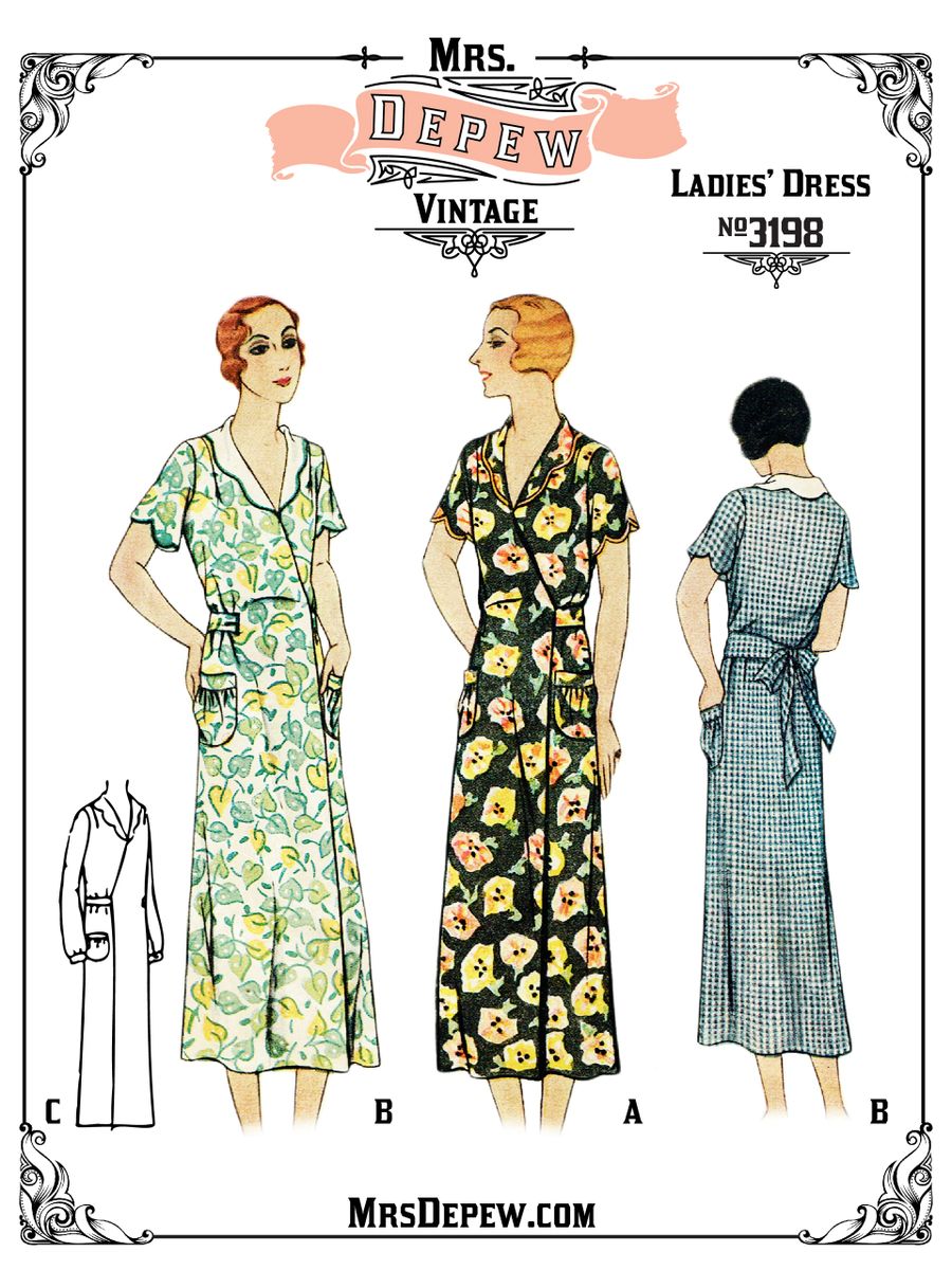 Vintage Sewing Pattern 1930s Ladies Hooverette House Dress #3198 - INSTANT  DOWNLOAD