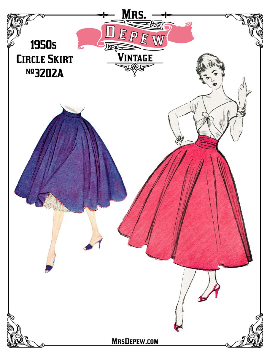 43 61 Waist Vintage Sewing Pattern Ladies 1950s Circle Skirt