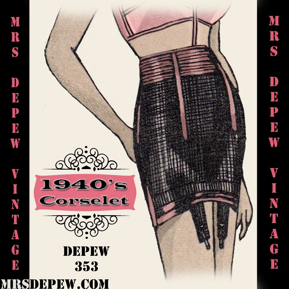 D-A-H Vintage Sewing Pattern 1940s Corset Garter Belt in Any Bust Size #353  -INSTANT DOWNLOAD