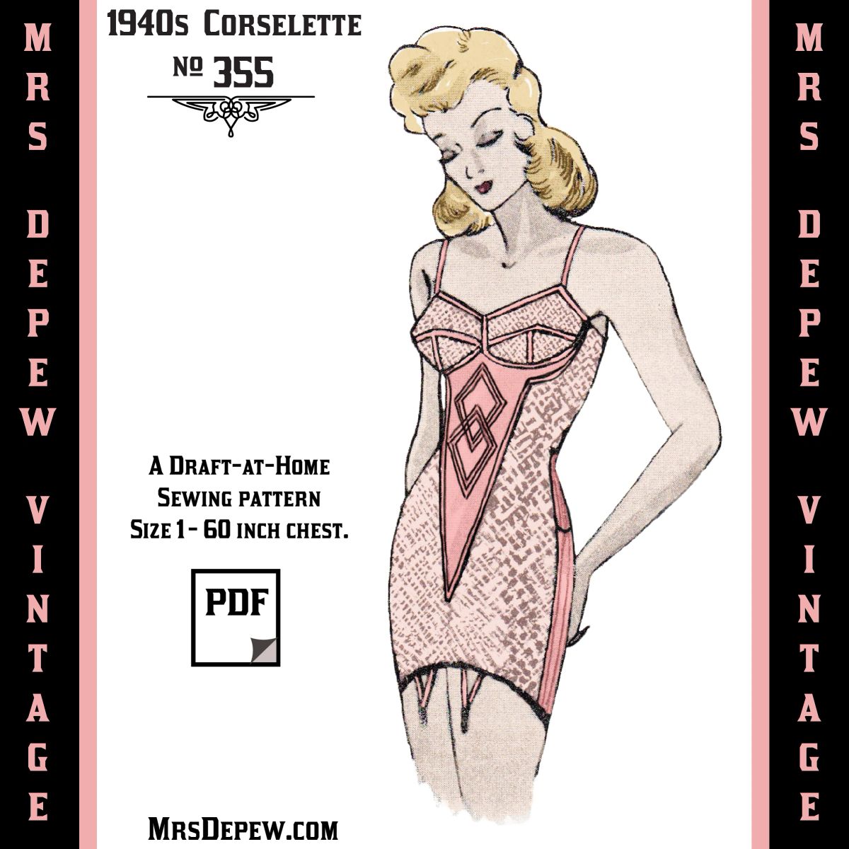 D-A-H Vintage Sewing Pattern 1940s Corselette Garter Belt in Any Bust Size  #355 -INSTANT DOWNLOAD