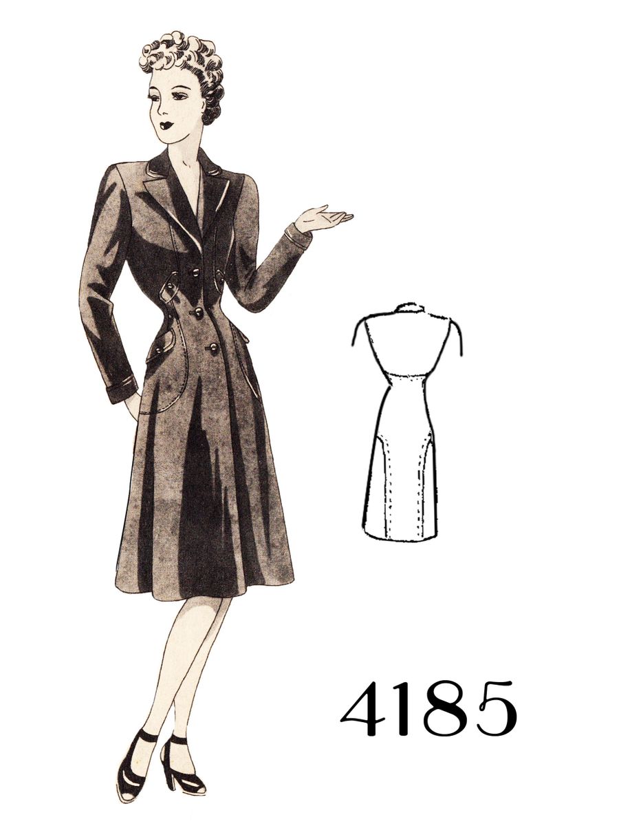 D-A-H Vintage Sewing Pattern 1940s Redingote Coat in Any Size - PLUS Size  Included -4185