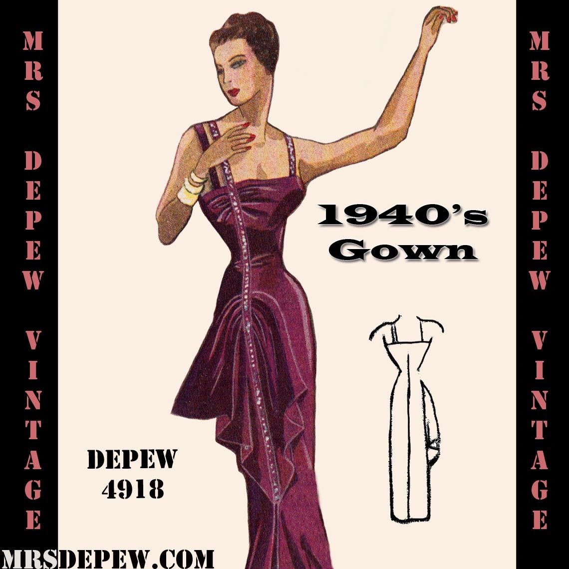 D-A-H Vintage Sewing Pattern 1940s Evening Gown in Any Size - PLUS Size  Included -4918