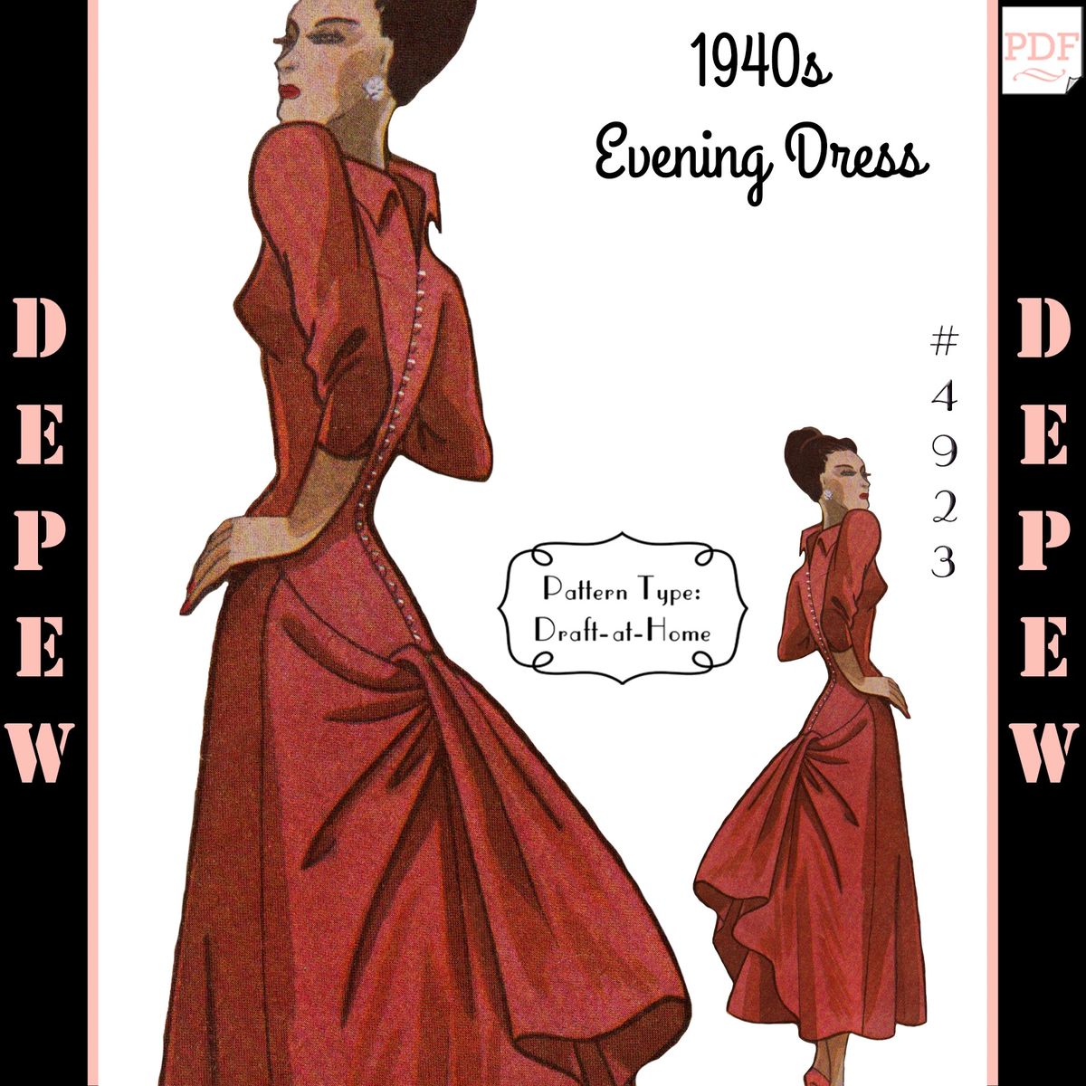 D-A-H Vintage Sewing Pattern 1940s Cocktail or Evening Gown in Any Size -  PLUS Size Included -4923