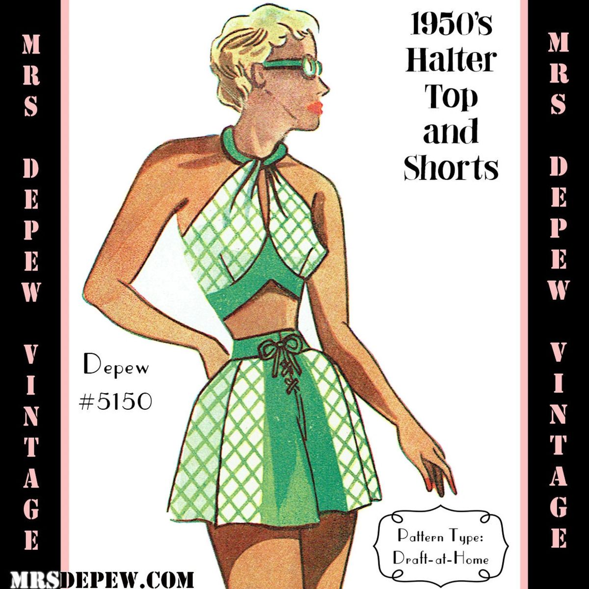D-A-H Vintage Sewing Pattern 1950s Halter Bra Top & Shorts Depew 5150 in  Any Size - PLUS Size Included