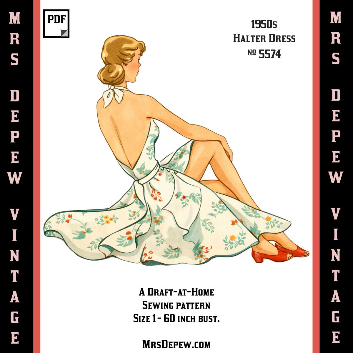 1950s halter dress pattern D-A-H Vintage Sewing Neck Sun in Any Size Halter top