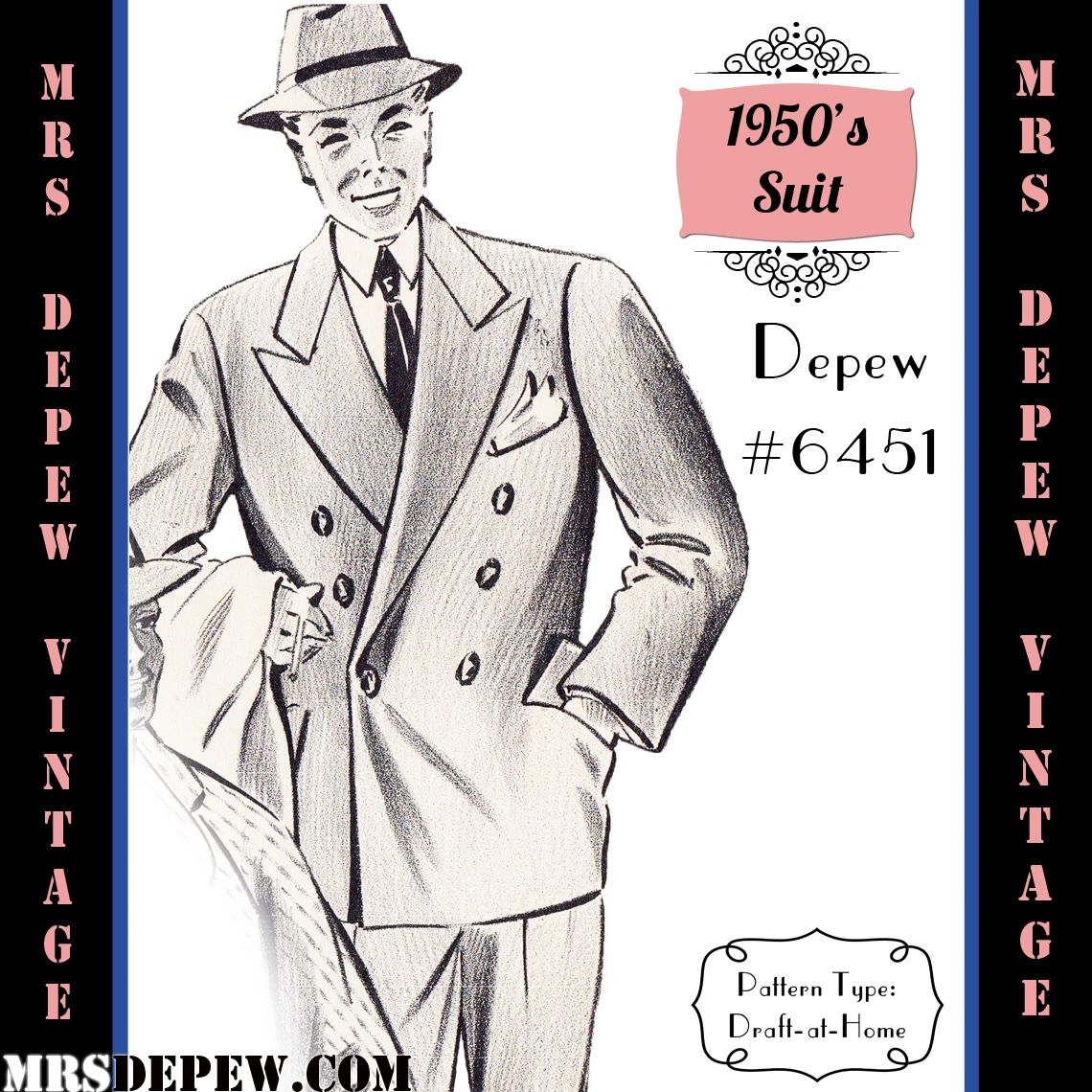Ledelse Oversætte Land D-A-H Menswear Vintage Sewing Pattern 1950s Men's Suit Jacket and Trousers  in Any Size 6451 - Plus Size Included