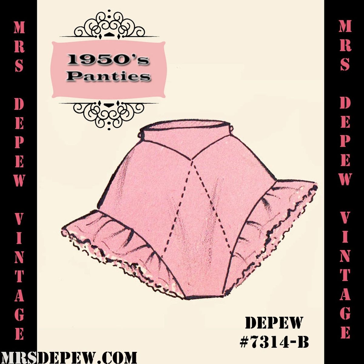 D-A-H Vintage Sewing Pattern 1950s Ruffle Panties in Any Size - PLUS Size  Included - 7314b