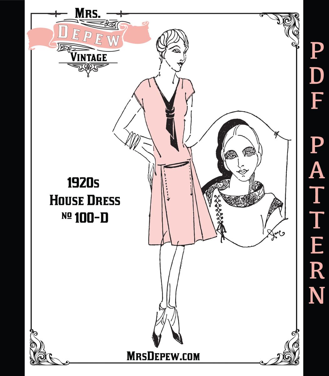 1928 Vintage Sewing Pattern 1920s Easy to Drape House Dress by Dar #100-D  -INSTANT DOWNLOAD PDF