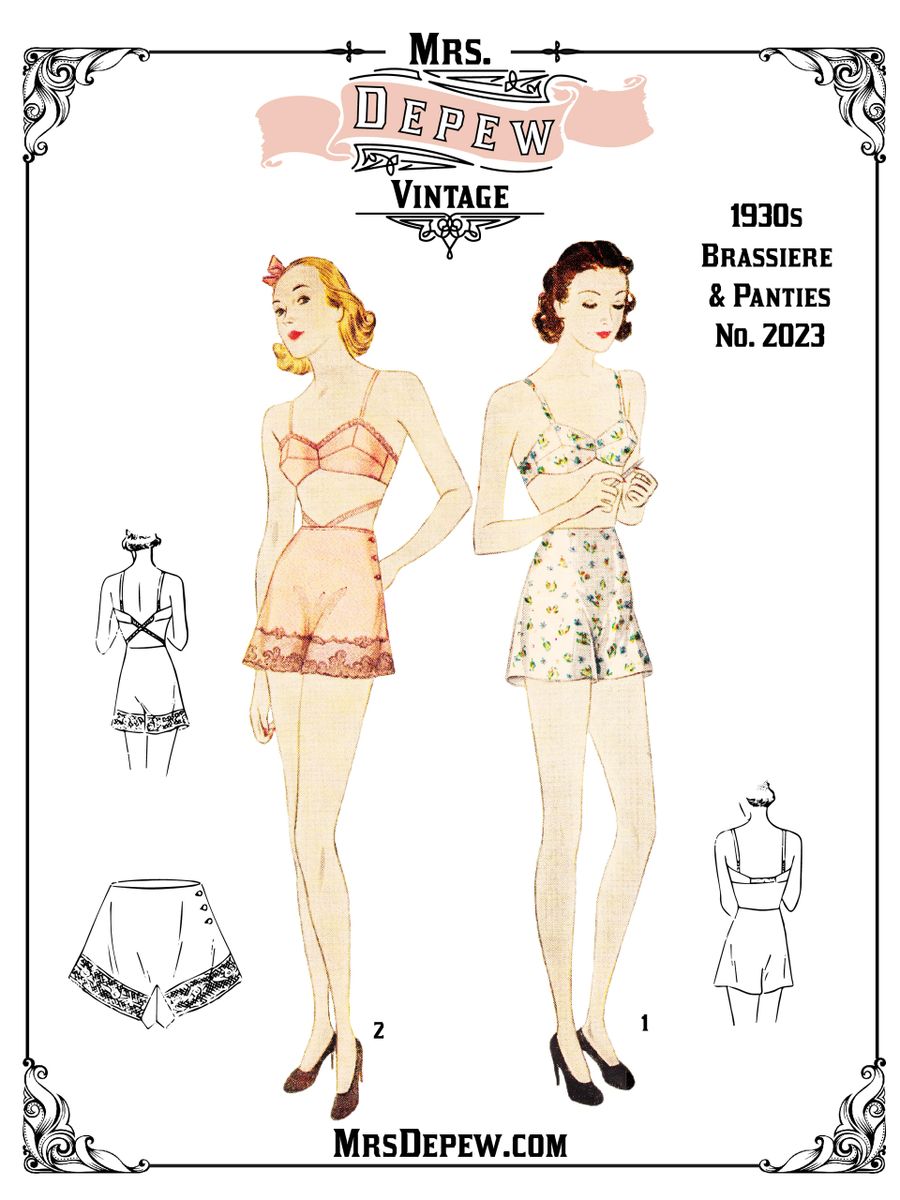 Vintage Sewing Pattern Lingerie Set MultiSize 1930s Bra and Tap