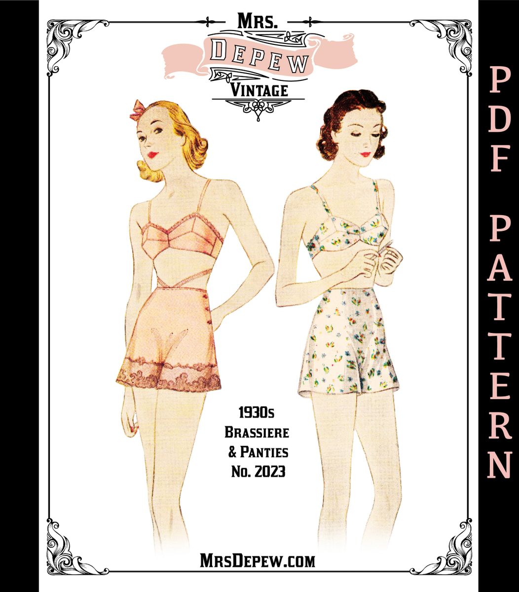 Vintage Sewing Pattern Lingerie Set MultiSize 1930s Bra and Tap