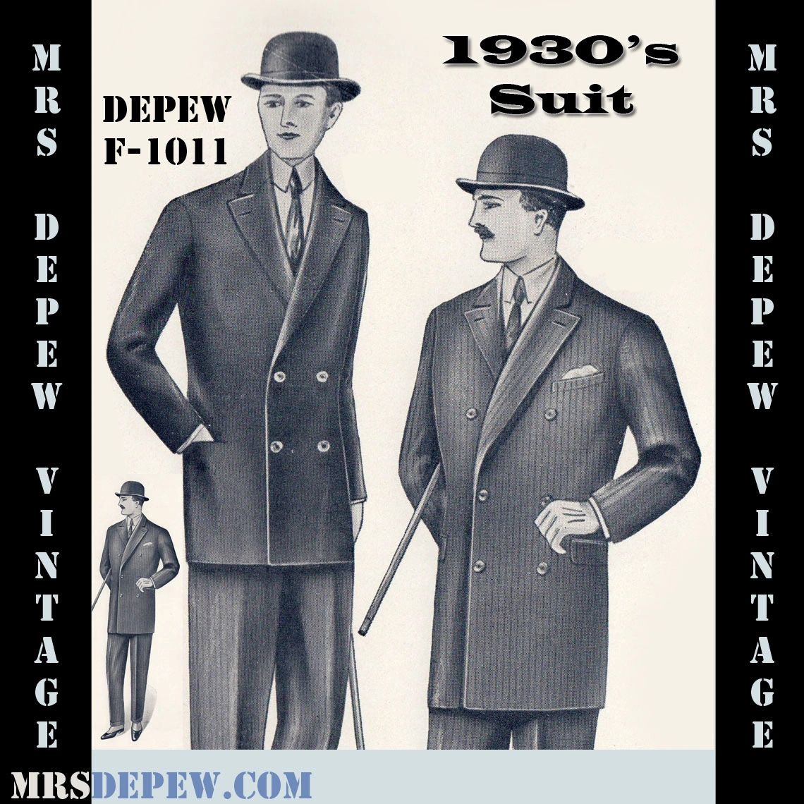 D-A-H Menswear Vintage Sewing Pattern 1930s Men's Men's Double