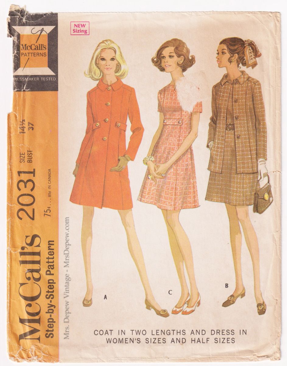 1969 Dress and Coat Vintage Sewing Pattern 1960s McCall's 2031 37