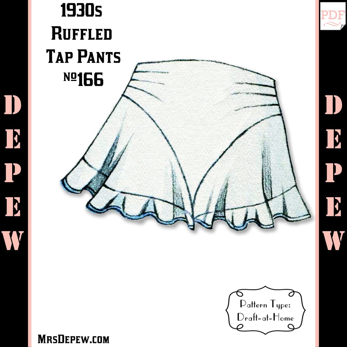 D-A-H Vintage Sewing Pattern 1930s French Ruffled Tap Pants in Any Size -  PLUS Size Included -166