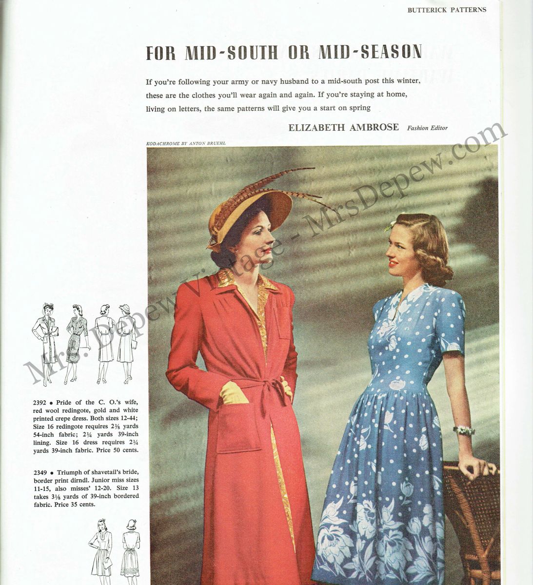 1940s Vintage Sewing Pattern Advertisement 1943 Woman's Home Companion  Butterick Pages PDF E-book