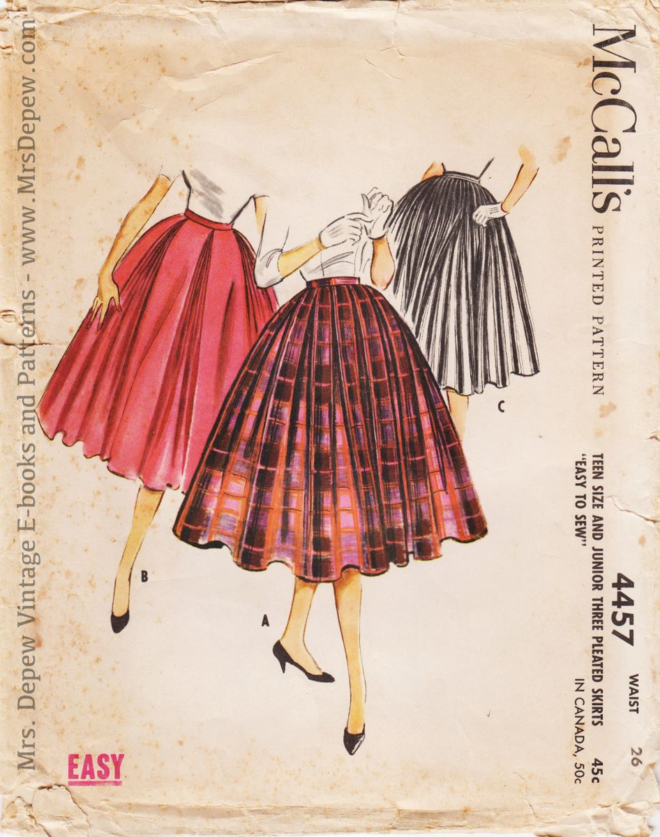 1950s Vintage Sewing Pattern Ladies' Pleated Skirts McCall's 4457 26" Waist