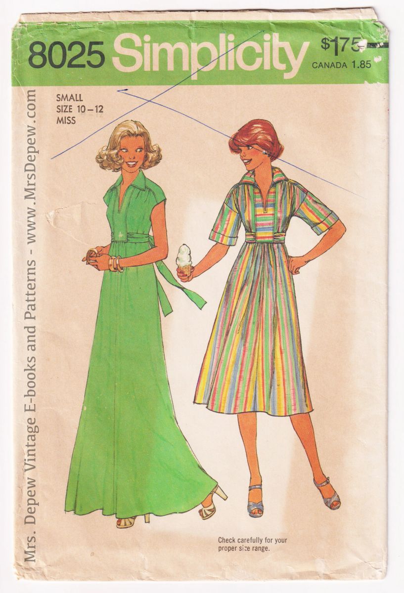 1970s Vintage Sewing Pattern Ladies' Dress Simplicity 8025 32-34